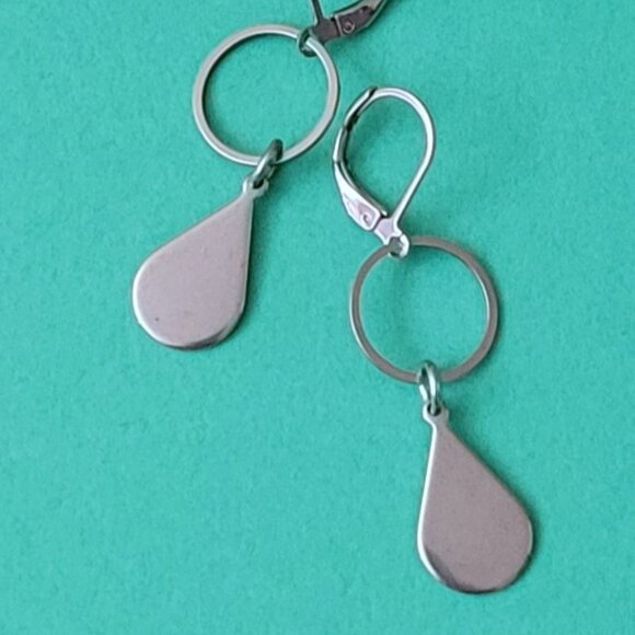 TEARDROP Circle Stainless Steel Lever Back Earrings Minimalist - Picture 12 of 14